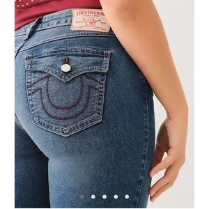 True Religion Women's Medium Bonechill Wash Jeans with Red Stitching